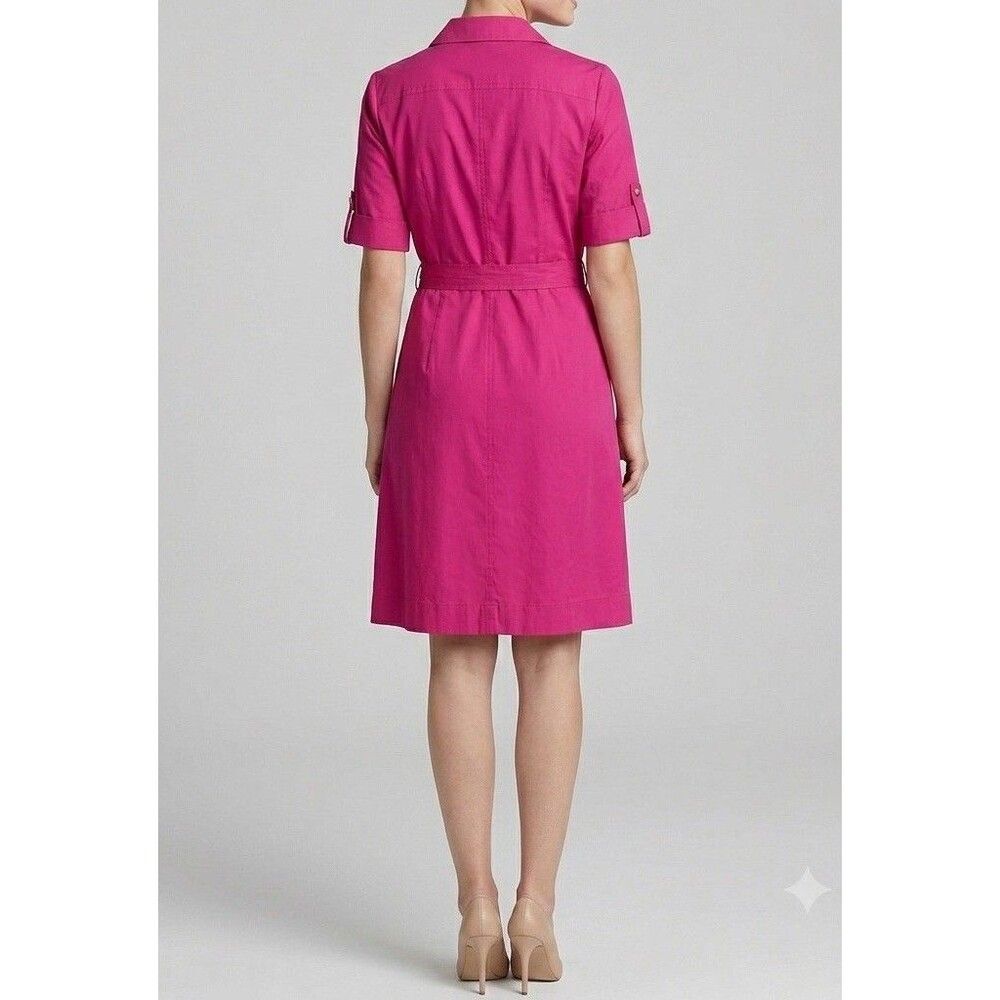 Jones New York Signature Fuchsia Cotton Belted Shirt Dress Size 16 NEW $139 - Picture 4 of 13